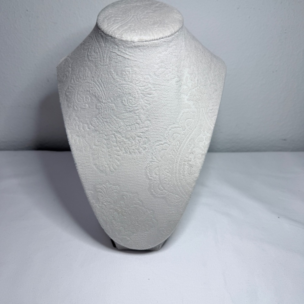 Beige Paisley Fabric Necklace Display Bust Jewelry Stand 11.5 Inch